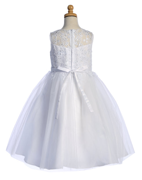 Girls Pearl Sequin Embroidered Tulle Tea Length Communion Plus Size Dress 8.5-20.5